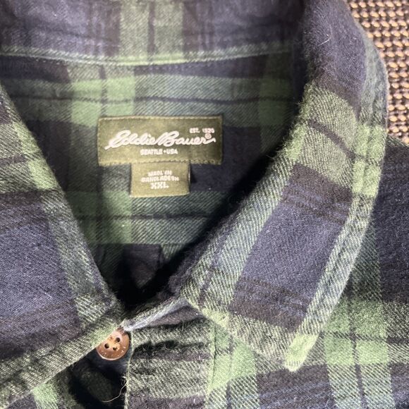 Eddie Bauer Men's Flannel Button Up Shirt Long Sleeve Green Blue Plaid Size XXL - Picture 3 of 6